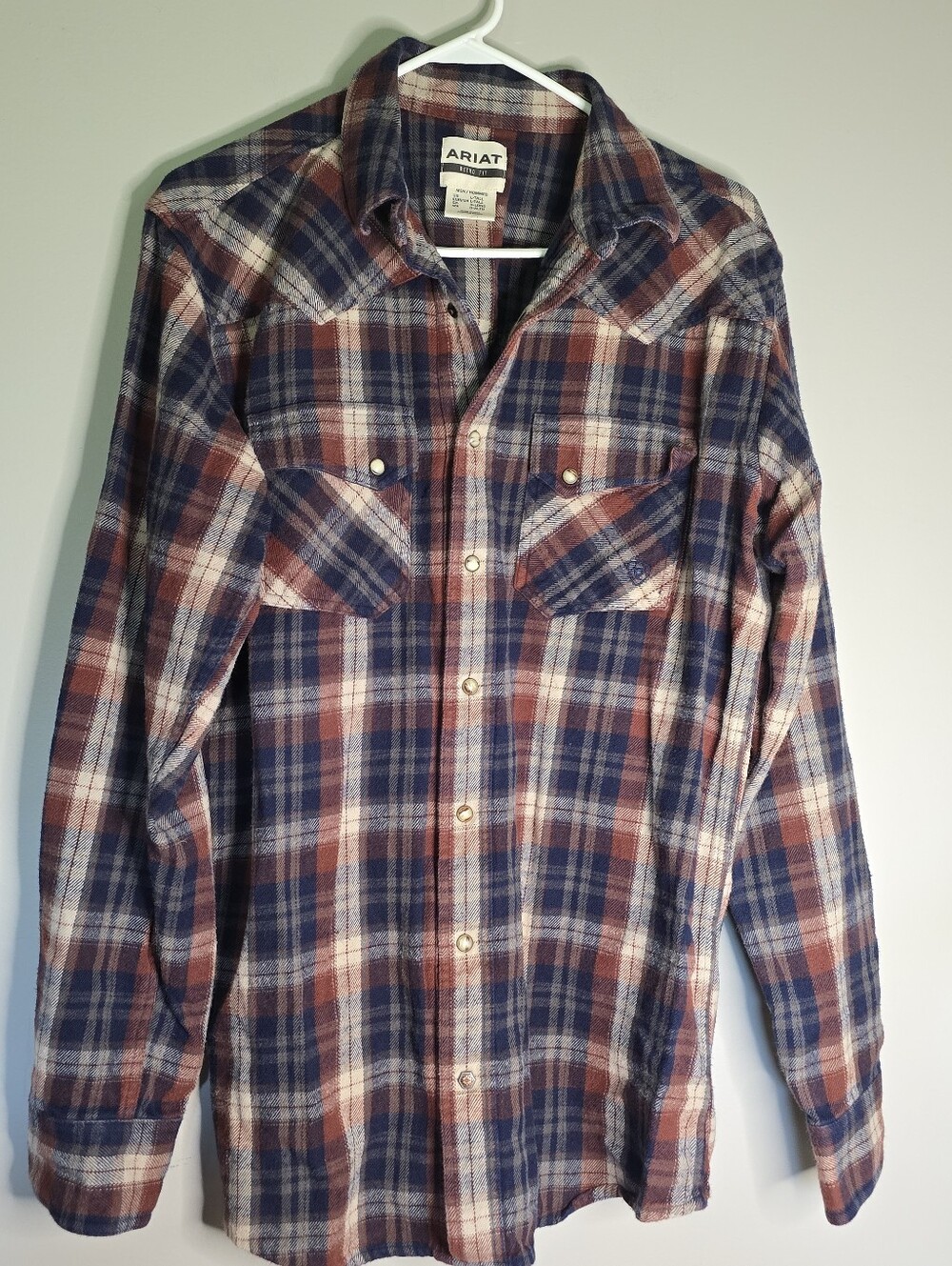 Ariat Plaid Flannel Shirt in Navy & Rust, Thick And Soft